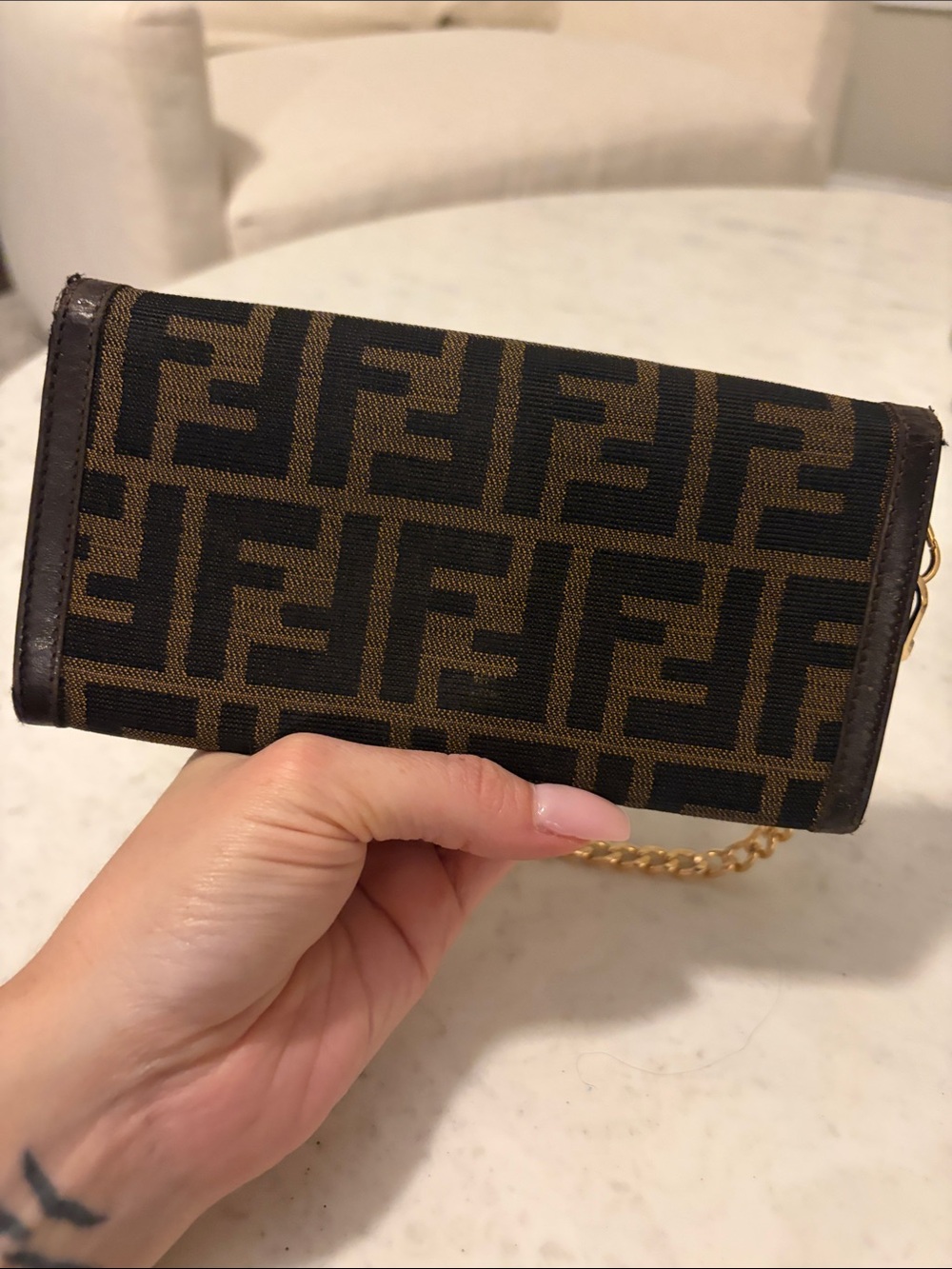 Fendi Brown and Black Monogram Chain Clutch - Picture 7 of 7